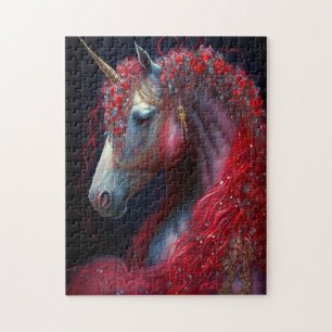Red Jeweln Unicorn Fantasy Art Puzzle