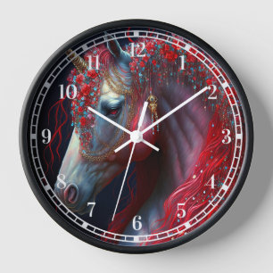 Red Jeweln Unicorn Fantasy Art Uhr