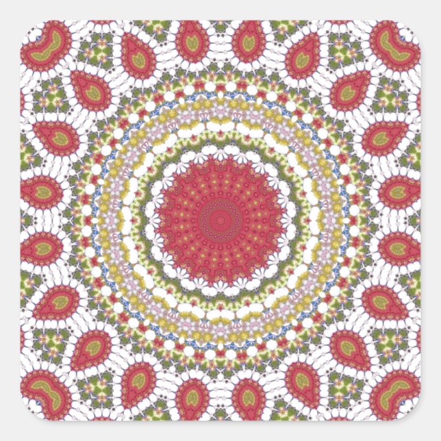 Red Jewels Mosaic Geometric Design Quadratischer Aufkleber (Vorderseite)