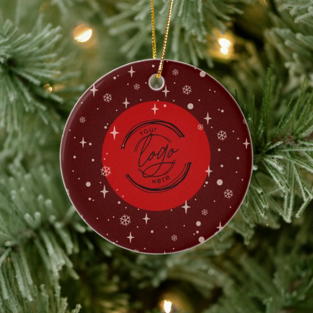 Red Jolly Christmas Business Logo QR-Code Chic Keramik Ornament (Baum)