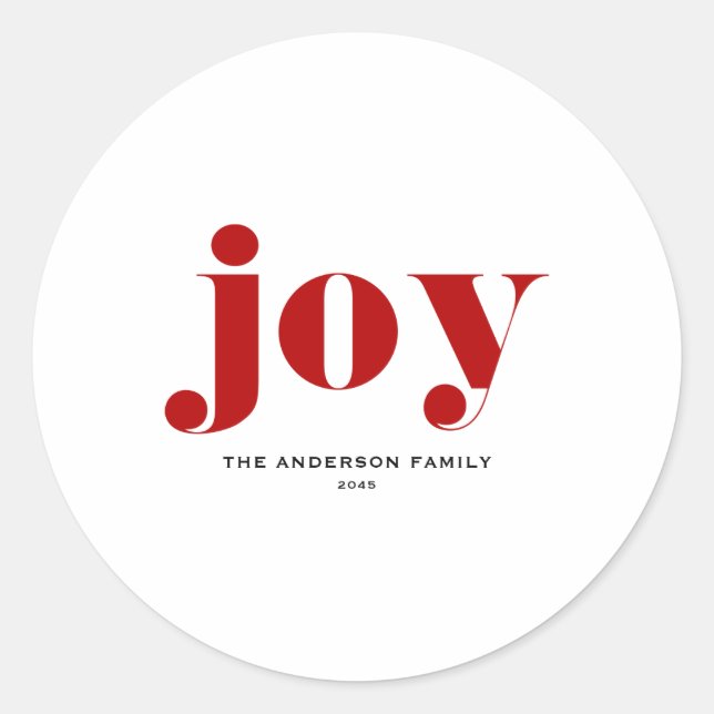 Red Joy Bold Tygraphy Modern Christmas  Runder Aufkleber (Vorderseite)
