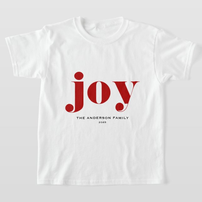 Red JOY Bold Typografy Moderne Weihnachten T-Shirt (Ablage )