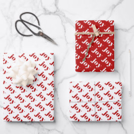 Red JOY Bold Typografy Pattern Moderne Weihnachten Geschenkpapier Set