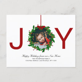 Red Joy Christmas Botanical Kranz Foto Moving Feiertagspostkarte