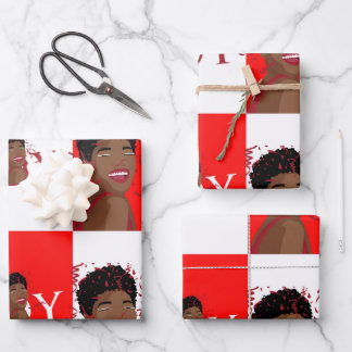 Red Joy Confetti Wrapping Paper Flat Sheets Geschenkpapier Set