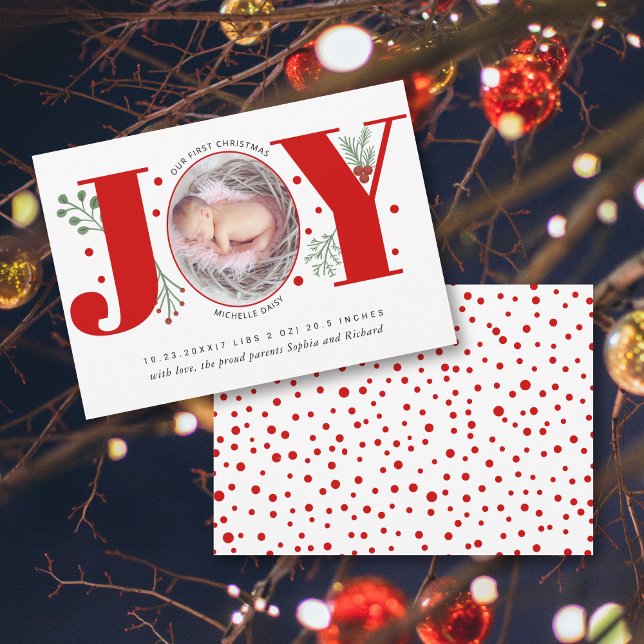 Red Joy Erste Weihnachtsfeier Foto Geburt Ankündigung (Von Creator hochgeladen)