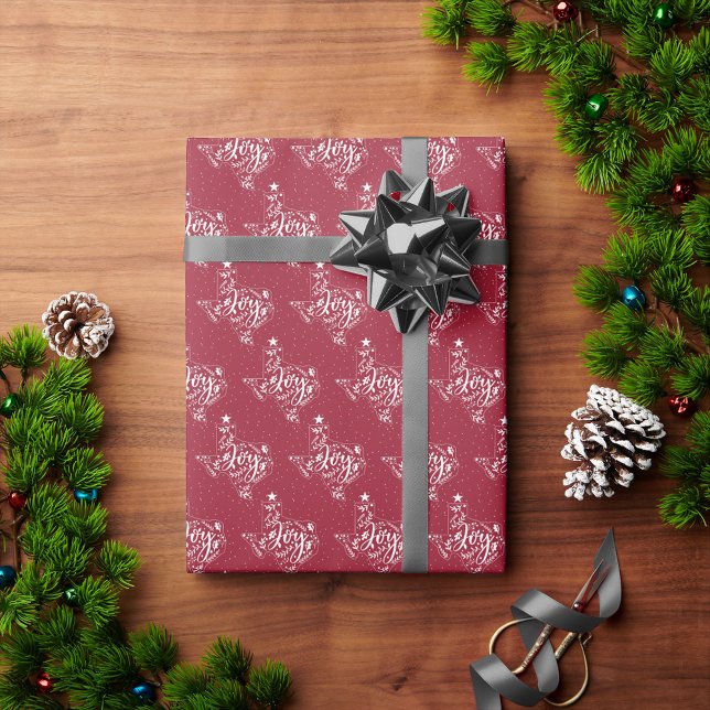 Red Joy Holiday Blätter Texas Shape Geschenkpapier (Von Creator hochgeladen)