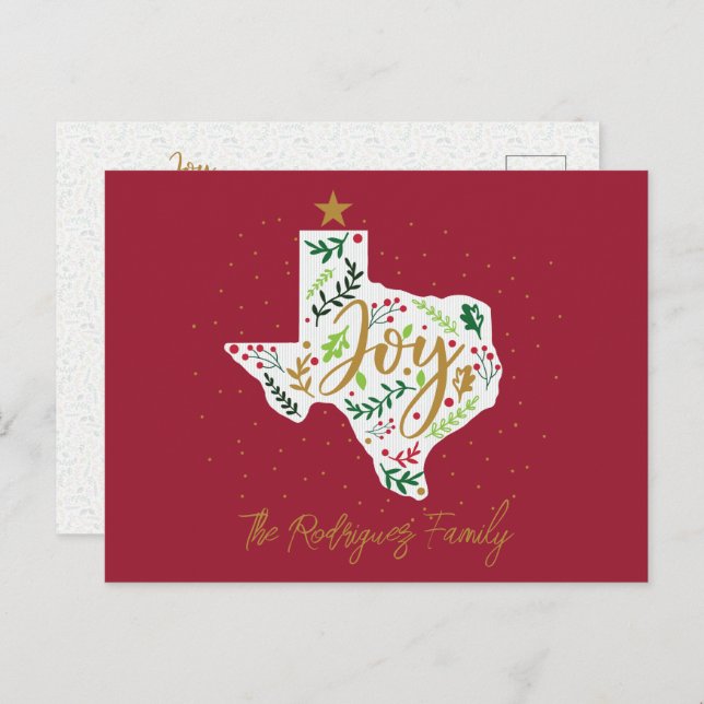 Red Joy Holiday Blätter Texas Shape Postkarte (Vorne/Hinten)