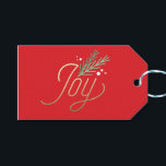 Red Joy Imitats Foil Christmas Holiday Geschenkanhänger<br><div class="desc">Diese roten Weihnachtsgeschenke haben eine schöne goldene Joy auf einem hellen roten Hintergrund,  mit Ästen und Beeren. Diese Geschenkmarken sind perfekt,  um Ihre Geschenke zu koordinieren.</div>