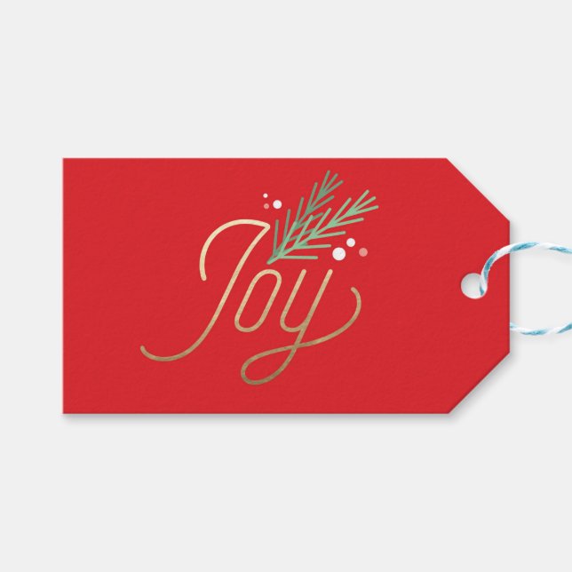 Red Joy Imitats Foil Christmas Holiday Geschenkanhänger (Vorderseite (Horizontal))