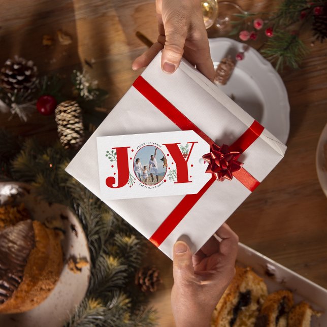 Red Joy mit Beeren Weihnachts-Foto Geschenkanhänger (Von Creator hochgeladen)