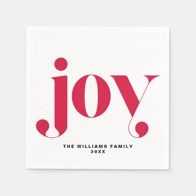 Red Joy Modern Typografy Personalisiert Holiday Serviette (Vorderseite)