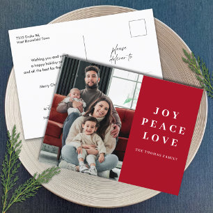Red Joy Peace Liebe Minimaler Name der Weihnachtsf Feiertagspostkarte