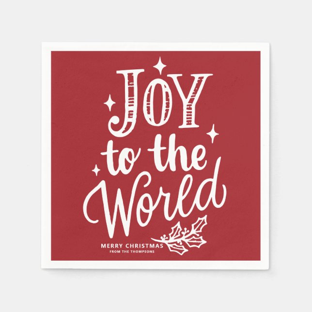 Red Joy to the World Lettering Christmas Serviette (Vorderseite)