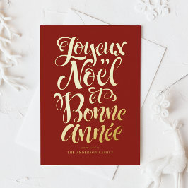 Red Joyeux Noël und Bonne Année Calligraphie Folien Feiertagspostkarte
