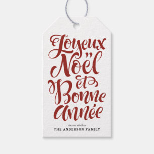 Red Joyeux Noël und Bonne Année Calligraphy Geschenkanhänger