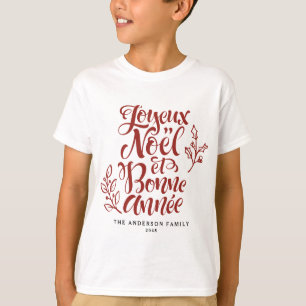 Red Joyeux Noël und Bonne Année Weihnachten T-Shirt