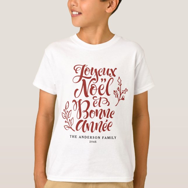 Red Joyeux Noël und Bonne Année Weihnachten T-Shirt (Vorderseite)