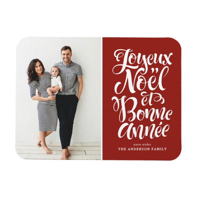 Red Joyeux Noël und Bonne Année Weihnachtsgebäck F Magnet (Horizontal)