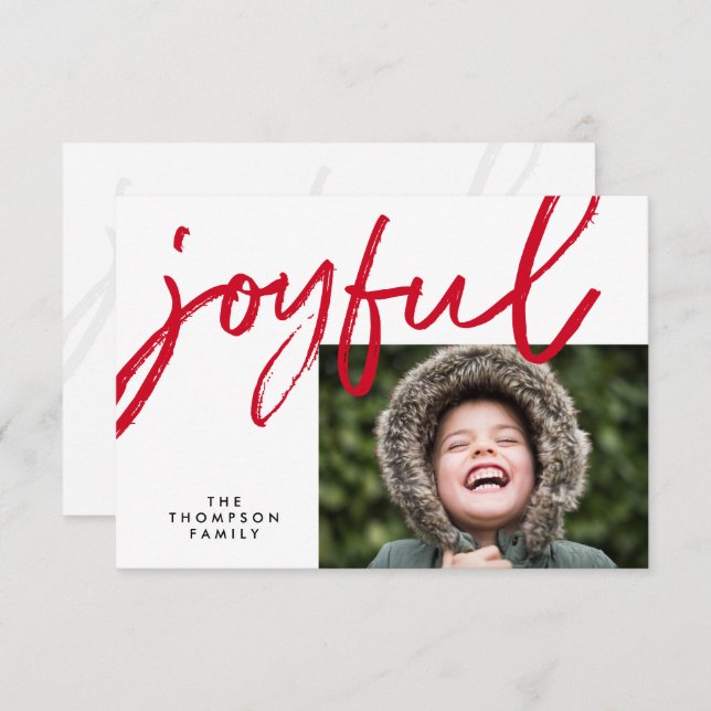 Red Joyful typography Modern Christmas Foto Karte (Vorne/Hinten)