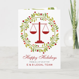 Red Justice Scale Holly Wreath Anwalt Weihnachten