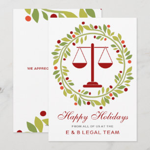 Red Justice Scale Holly Wreath Anwaltskanzlei Weih Feiertagskarte