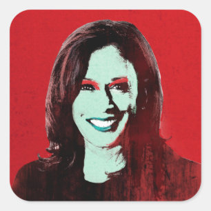 Red Kamala Harris Pop Art Quadratischer Aufkleber