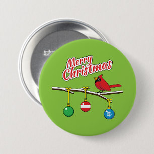 Red Kardinal auf Christmas Bare Branch - Merry Xma Button