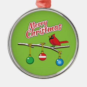 Red Kardinal auf Christmas Bare Branch - Merry Xma Ornament Aus Metall