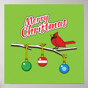 Red Kardinal auf Christmas Bare Branch - Merry Xma Poster
