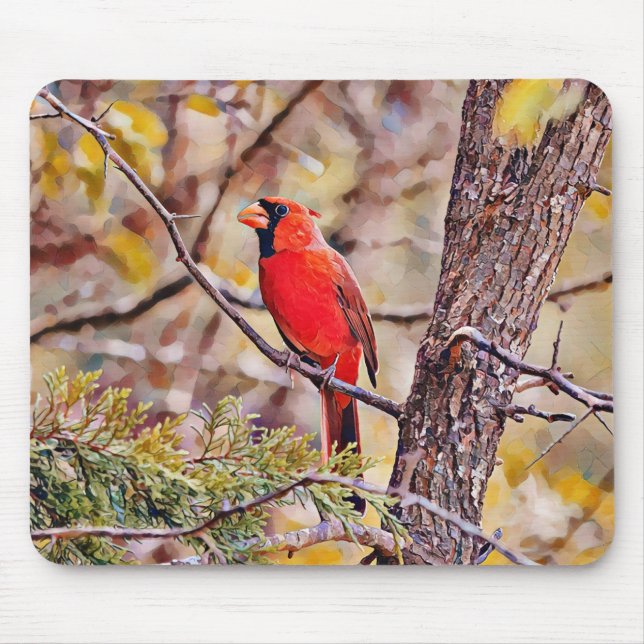 Red Kardinal Bird Art Mouse Pad Mousepad (Vorne)