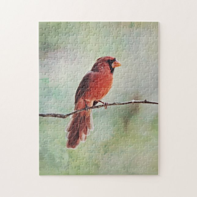 Red Kardinal Bird auf einem Zweig Art Puzzle (Vertikal)