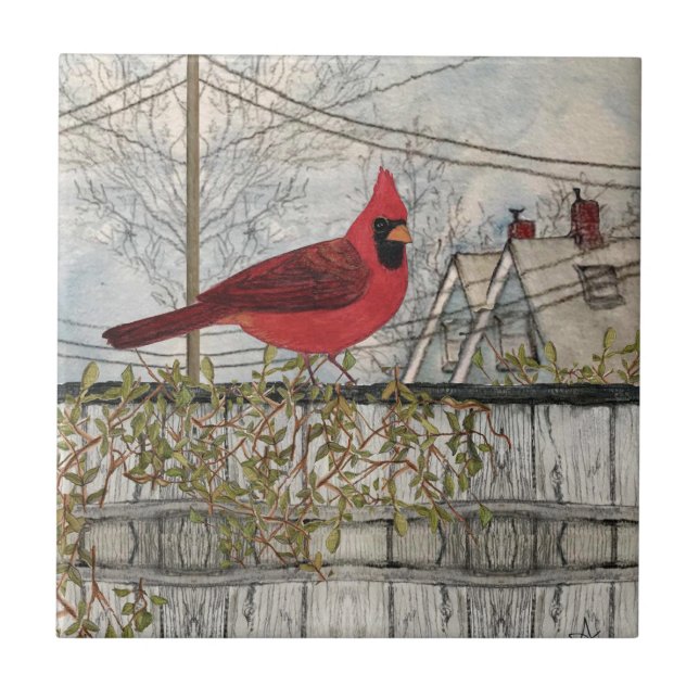 Red Kardinal Bird City Keramik Tile Fliese (Vorderseite)