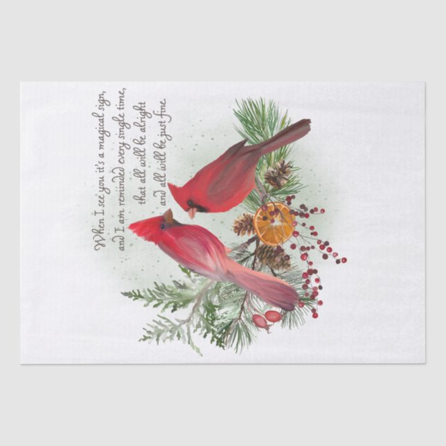 Red Kardinal Bird Erinnern Sie Sprichwort Seidenpapier (Vorderseite)