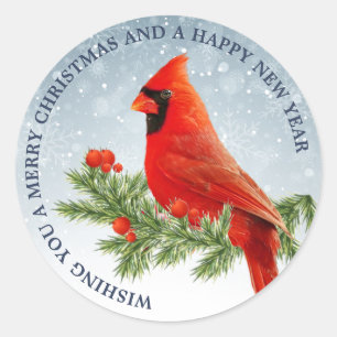 Red Kardinal Bird Frohe Weihnachtsaufkleber Runder Aufkleber