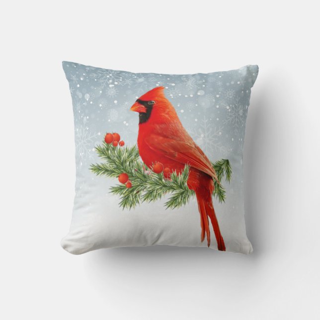 Red Kardinal Bird Frohe Weihnachtskissen Kissen (Vorderseite)