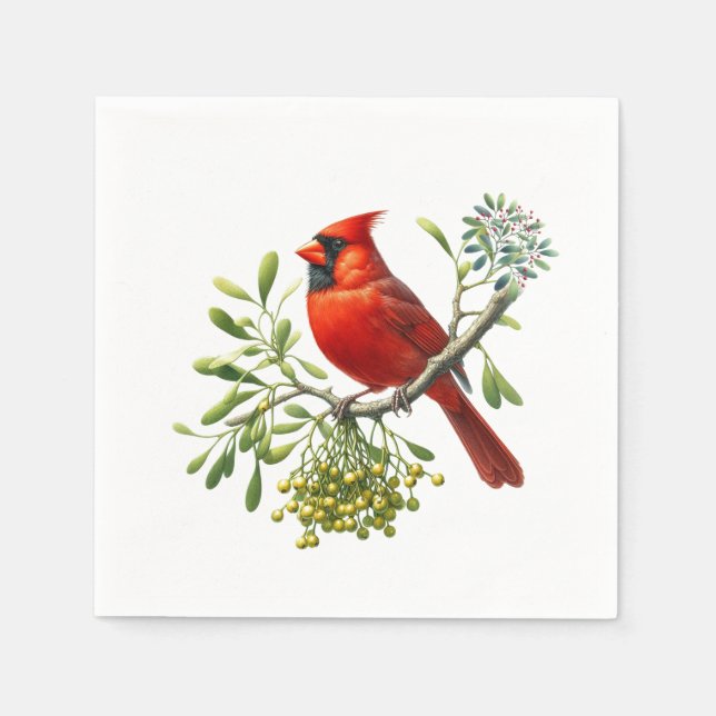 Red Kardinal Bird Holiday Mistletoe Serviette (Vorderseite)