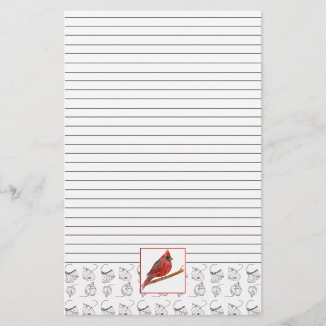 Red Kardinal Bird Lined Stationery Briefpapier (Vorderseite)