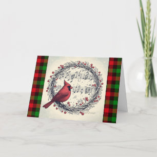 Red Kardinal Bird Musical Notes Berry Wreath Feiertagskarte