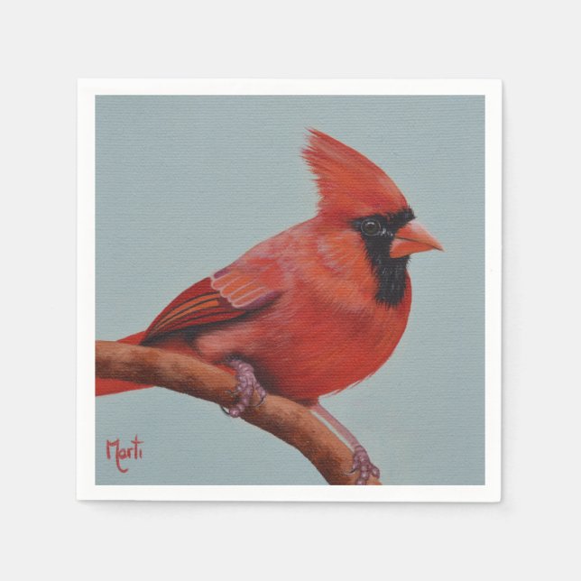Red Kardinal Bird Painting Napkins Serviette (Vorderseite)