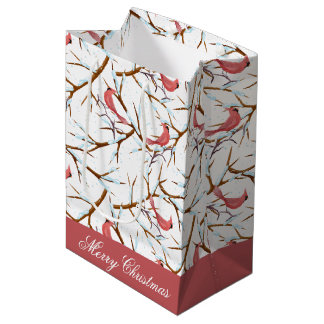 Red Kardinal Bird Pattern Frohe Weihnachtsgeschenk Mittlere Geschenktüte