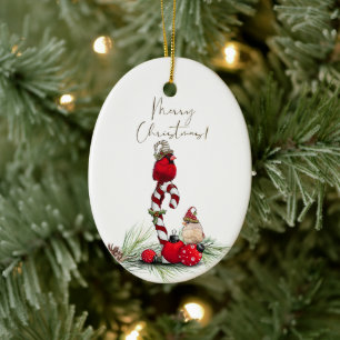 Red Kardinal Bird Watercolor Winter Weihnachten Keramik Ornament
