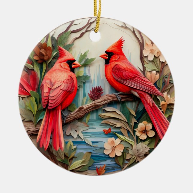 Red Kardinal Bird Weihnachten Personalisiert Keramik Ornament (Vorne)