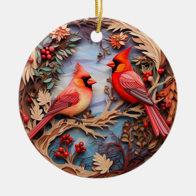 Red Kardinal Bird Weihnachten Personalisiert Keramik Ornament (Vorne)