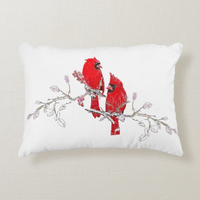 Red Kardinal Christmas Berry Branches Dekokissen (Vorderseite)