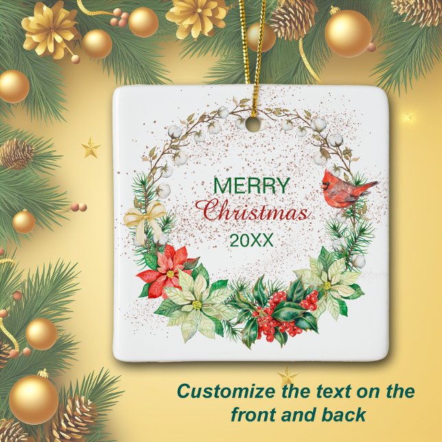 Red Kardinal Holiday Wreath Keramikornament (Von Creator hochgeladen)