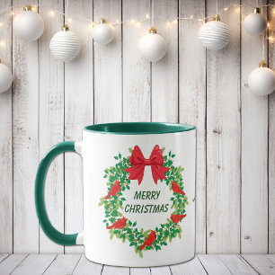 Red Kardinal Holiday Wreath Personalisiert Tasse