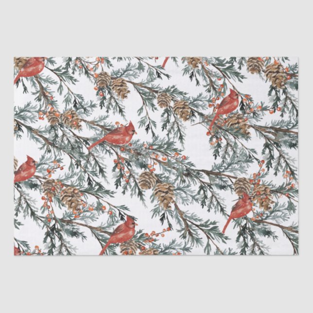 Red Kardinal Juniper Branchen Berries Tissue Paper Seidenpapier (Vorderseite)
