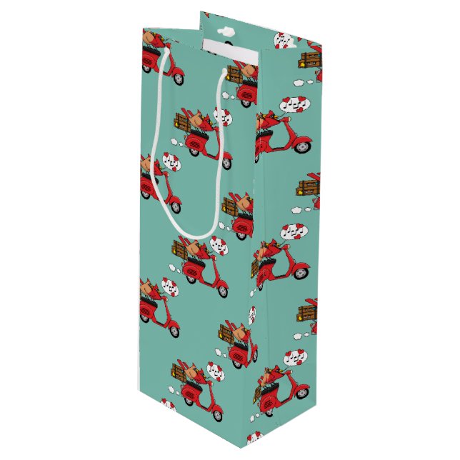 Red Kardinal Lovers on Scooter Geschenktüte Für Weinflaschen (Vorderseite Schrägansicht)