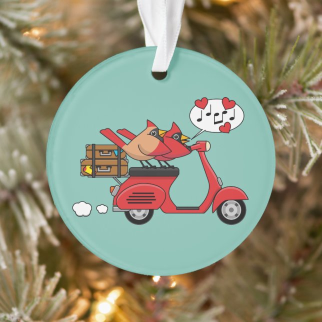 Red Kardinal Lovers on Scooter Ornament (Baum)